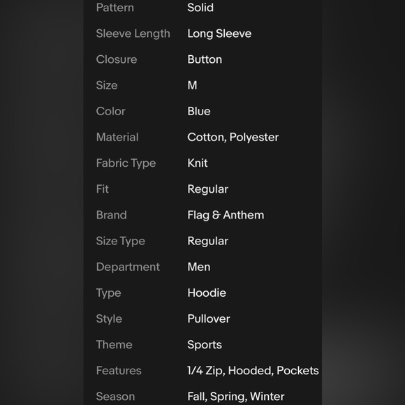 Flag & Anthem Men's Hoodie 1/4 Zip Up Hooded Pullover Sweater Medium Blue Pocket - Picture 15 of 15